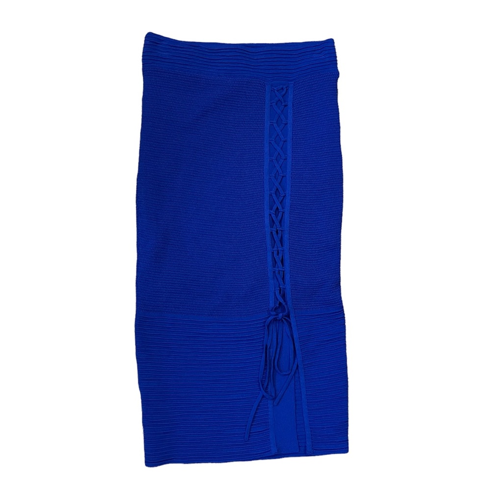 Rachel Roy Midi Blue Iris Lace Up Knit Pencil Skirt Size XS